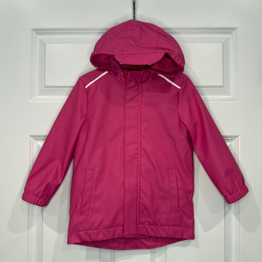 Cat & Jack Girls Hot‎ Pink Fleece Lined Hooded Rain Jacket Size 3T